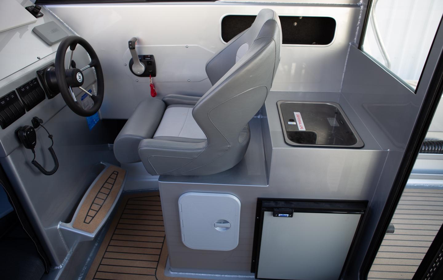 Starboard Fridge and Twin Cooker Seating Module with Bolstered Seat and Gas Bottle Storage